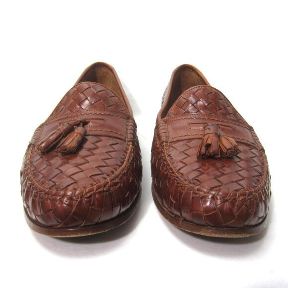 Allen Edmonds EUC Mens Size 12 M Made Italy Brown Leather Woven Tassel Loafers main image 14